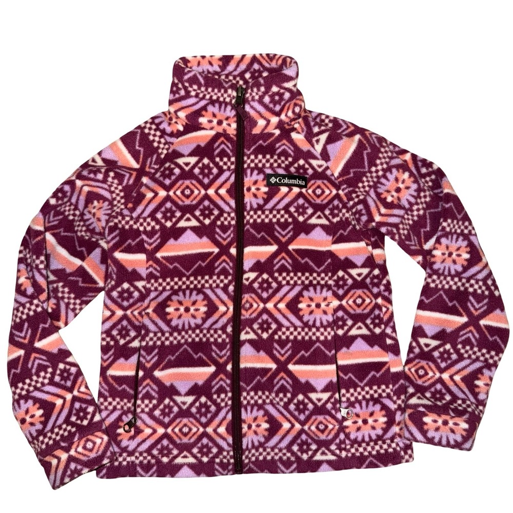 Columbia Benton Springs fleece vibrant geometric Aztec style coat. Girls Small